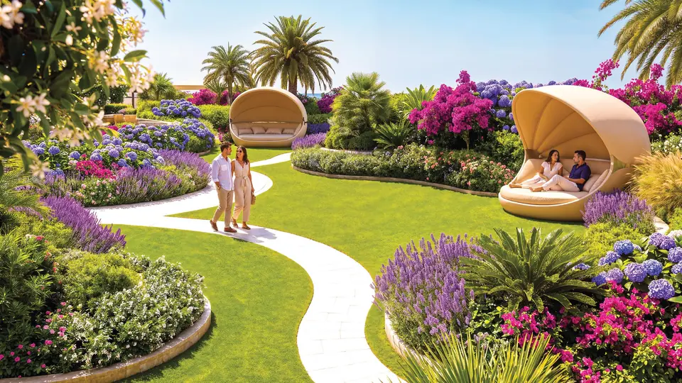 Garden and cabanas at Shahrukhz Residences