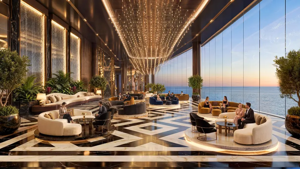 The King’s Club House lounge at sunset